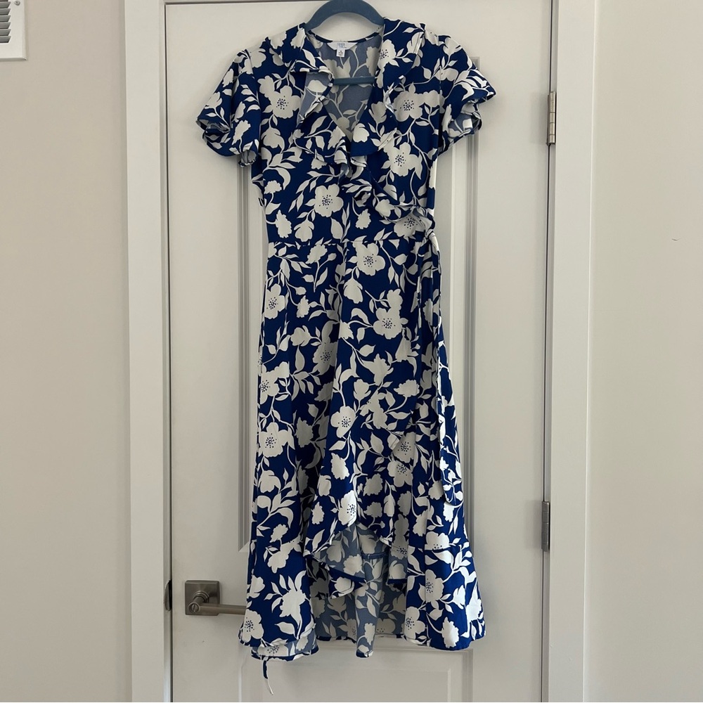 Floral Blue and White Wrap Dress
